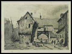 1866 Paul Huet "Old Houses at Honfleur Port" Original Etching Framed with Box