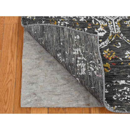 Rug 6'1"X9'2" Black Transitional Agra Design Wool and Silk Hand Knotted