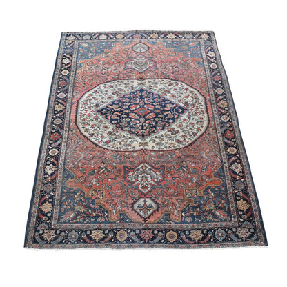 4'1"X6'4" Red Antique Zoroastrian Firighen Saroogh Hand Knotted Wool Rug
