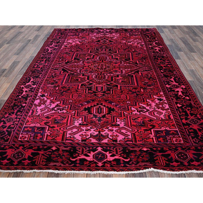 7'X9'5" Red Overdyed Semi Antique Zoroastrian Heris Hand Knotted Wool Rug