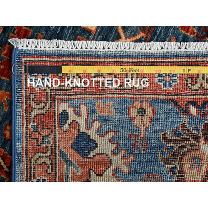 2'10"X9'7" Blue Heris All Over Design Soft Wool Hand Knotted Runner Rug