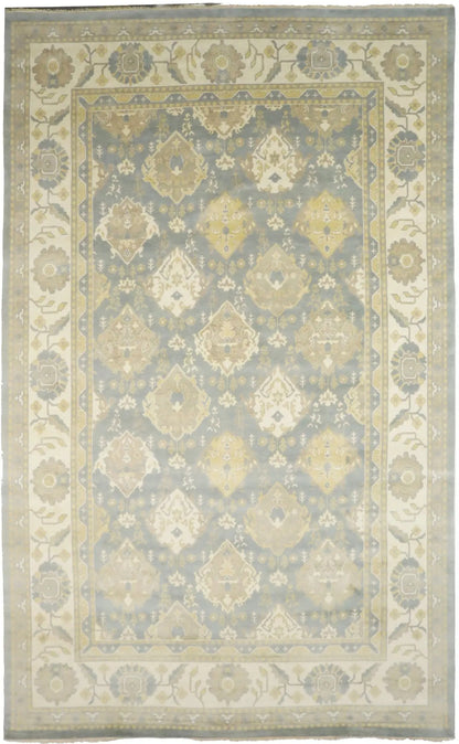 Handmade Palatial Oushak Chobi Rug Blue-Gray