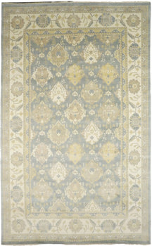 Handmade Palatial Oushak Chobi Rug Blue-Gray