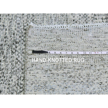 6'X6' Cloud Gray Undyed Wool Grass Design Hand Knotted Square Rug
