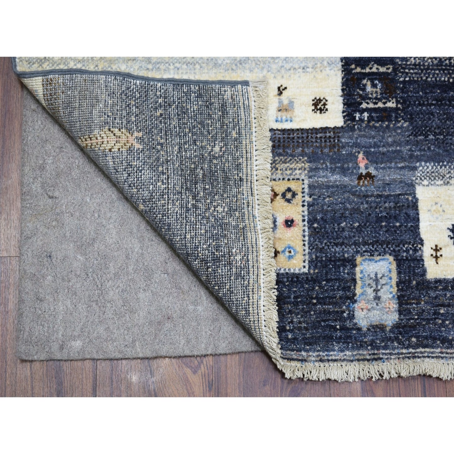 5'10"X9'2" Gray Beige And Blue Kashkuli Gabbeh Hand Knotted Wool Rug