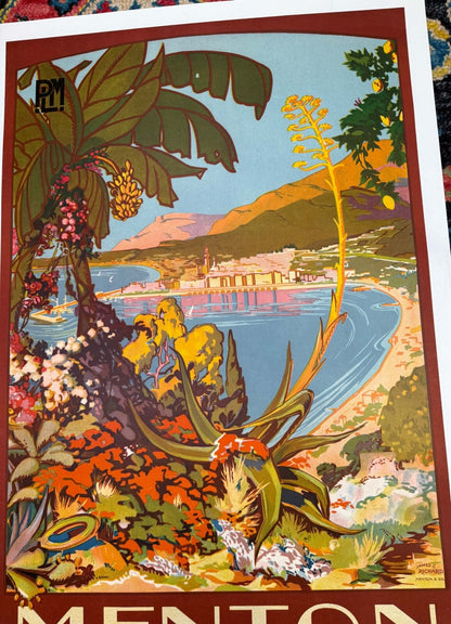 Menton Poster By James Richard 1930 For Plm French Railways Authentic Original