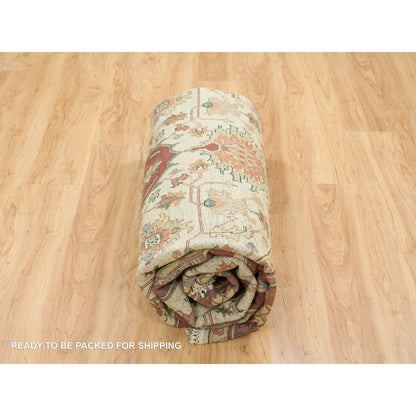 10'X10' Ivory Heris Re-Creation Hand Knotted Wool Round Oriental Rug