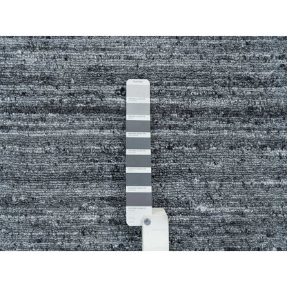 12'X12' Gray Modern Striae Design Natural Wool Hand Loomed Square Rug