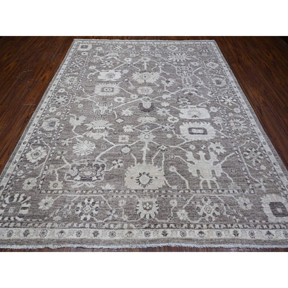 8'1"X9'9" Agreeable Gray Wool Weft Angora Oushak Oriental Rug