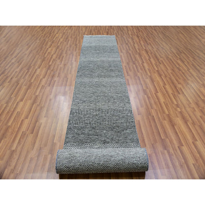2'7"X18'5" Gray Hand Knotted Modern Grass Undyed Wool Xl Runner Rug