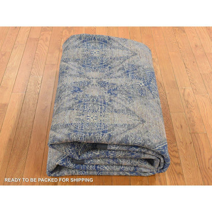 8'X10'2" Gray Erased Rossets Silk With Wool Hand Knotted Oriental Rug