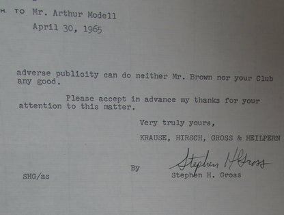 1965 Letters To And From Art Modell About Jim Brown Picture Lawsuit 145103
