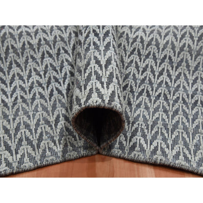 8'X10' Black Pure Raised Silk Hand Knotted Repetitive Pattern Wool Rug