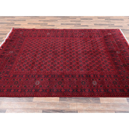 6'5"x9'5" Red Turkaman with Khoja Roshni Design Hand Knotted Soft Wool Rug