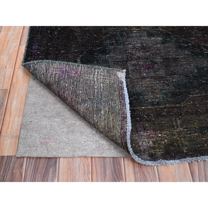 3'2"X12' Black Hand Knotted Vintage Khamadan Wide And Long Runner Rug