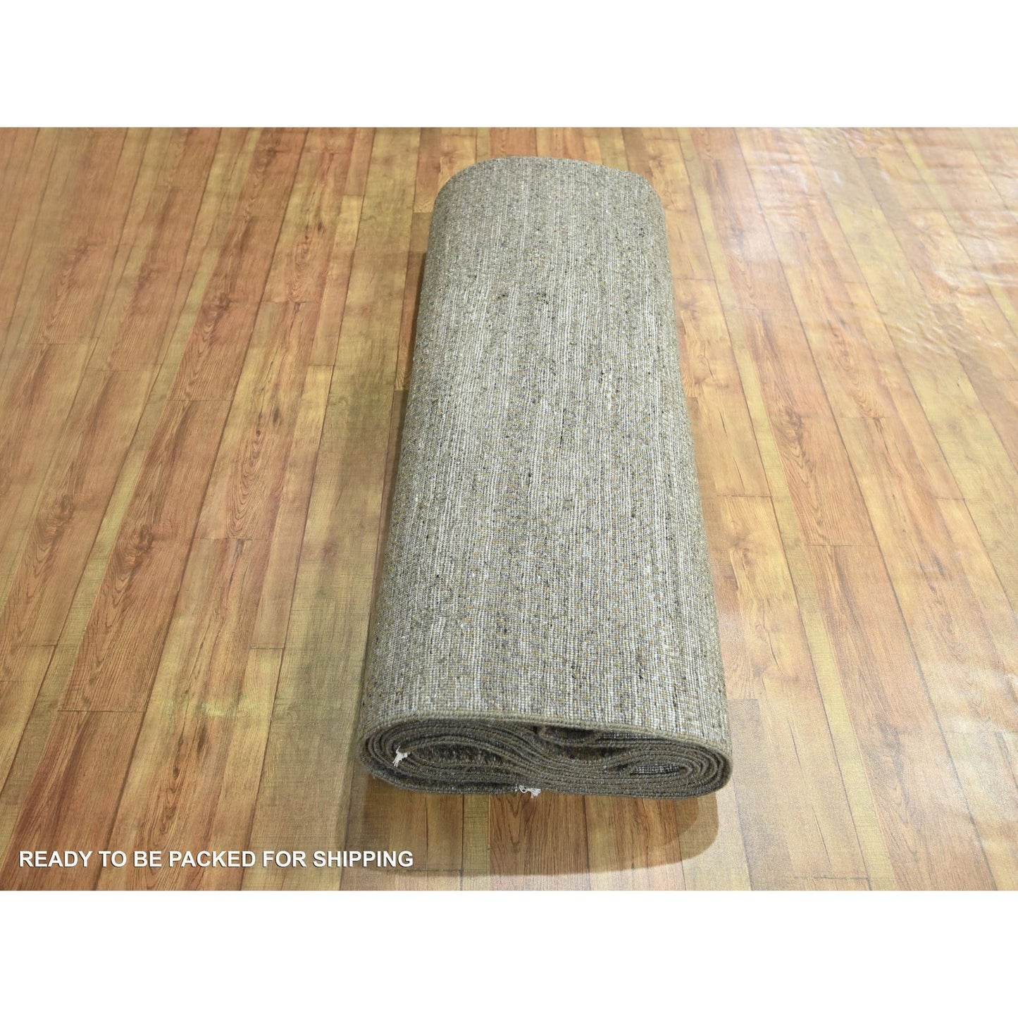 7'10"X10' Honey Brown Modern Grass Design Hand Knotted Wool And Silk Rug