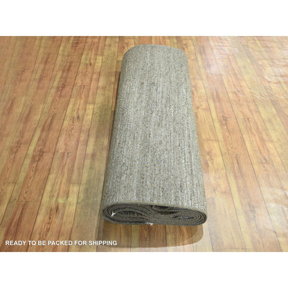 7'10"X10' Honey Brown Modern Grass Design Hand Knotted Wool And Silk Rug