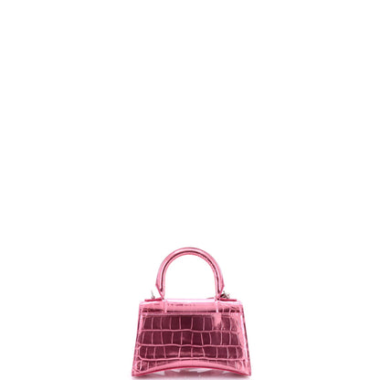 Balenciaga Hourglass Top Handle Bag Crocodile Embossed Leather Xs