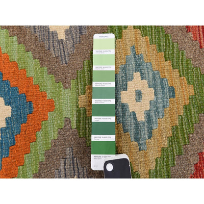 8'4"X9'10" Pickle Green 100% Wool Afghan Kilim Flat Weave Hand Woven Rug
