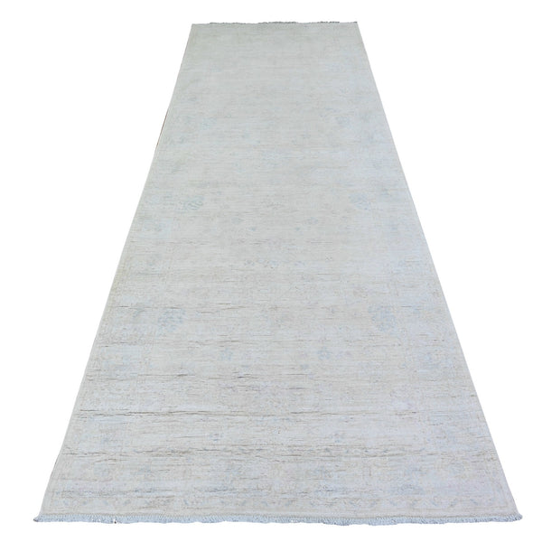 Rug 3'10"x11'2" White Diamond Hand Knotted White Wash Peshawar Runner