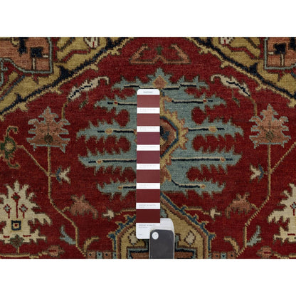 4'3"X6'2" Red Heris Revival Medallion Design Pure Wool Hand Knotted Rug