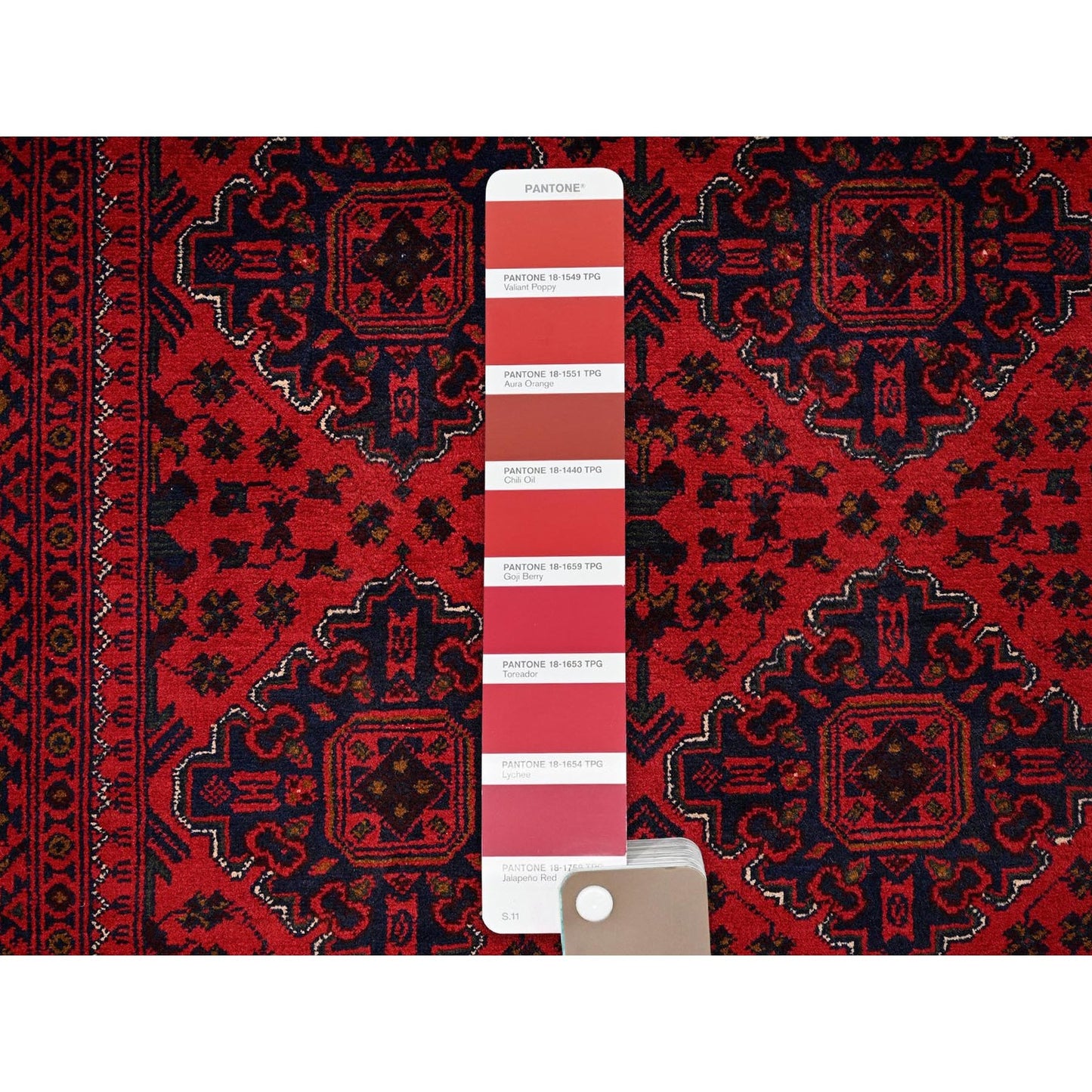 8'5"X11'5" Red Afghan Khamyab With Geometric Pattern Hand Knotted Wool Rug