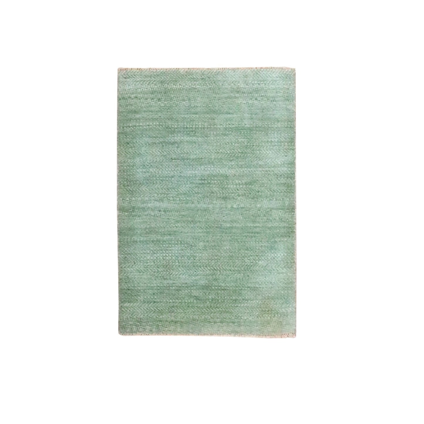 2'x3' Sage Green Natural Wool Modern Grass Design Hand Knotted Mat Rug