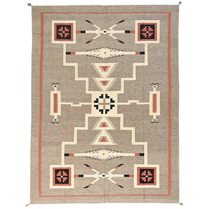 10'2"X13'10" Brown Hand Woven Wool Rug American Geometric Design Flat Weave