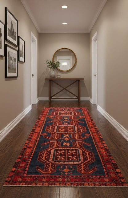 Semi-Antique Oriental Runner Rug Tribal Geometric Kitchen Hallway Decor 4X10 ft