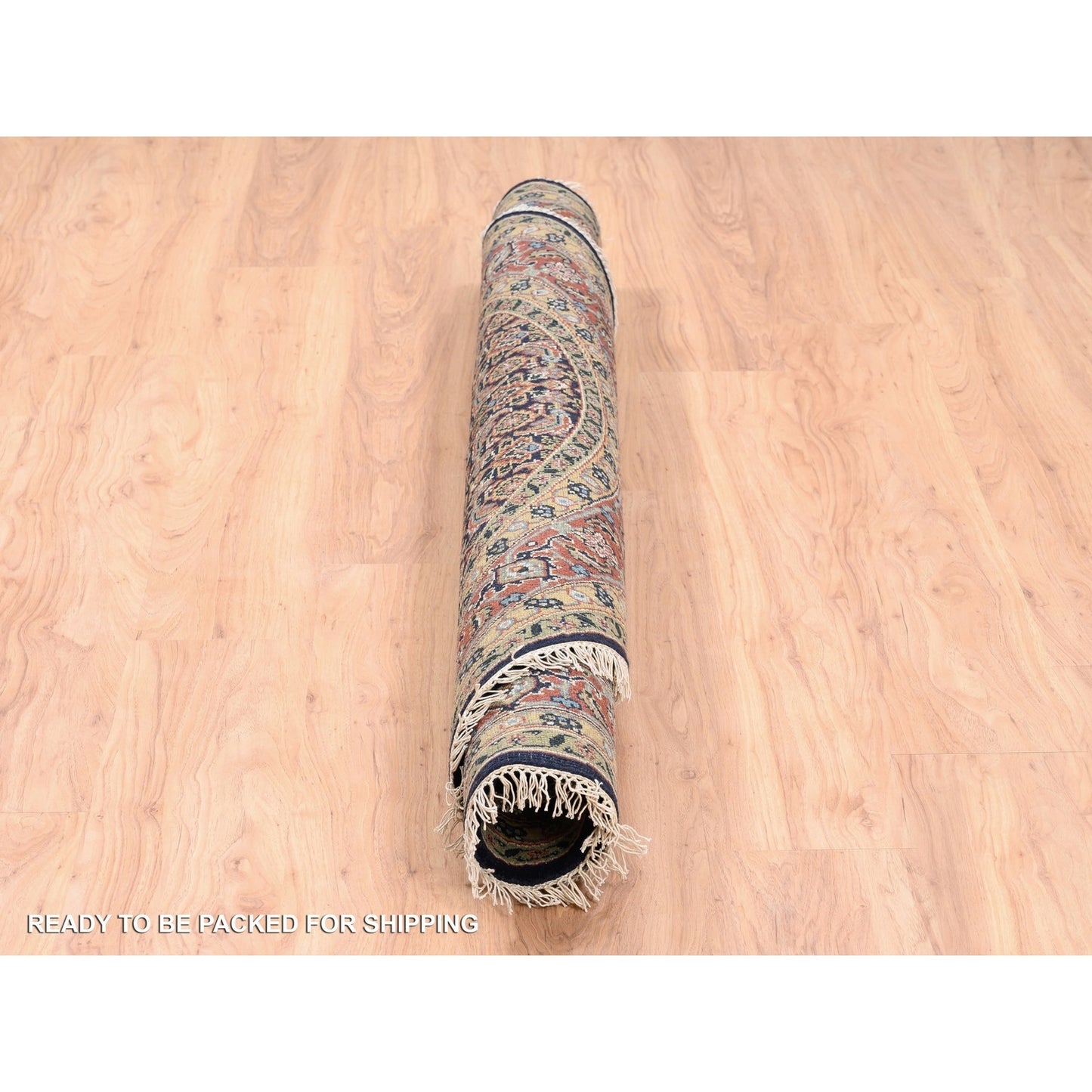 5'10"X5'10" Hand Spun Wool Blue All Over Herrita Design Hand Knotted Rug