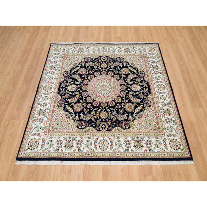 6'3"X6'3" Blue 250 Kpsi Natural Wool Hand Knotted Nain Design Square Rug