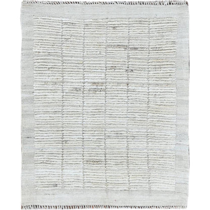 2'4"X3' Ivory Moroccan Weave With Squares Design Wool Hand Knotted Mat Rug