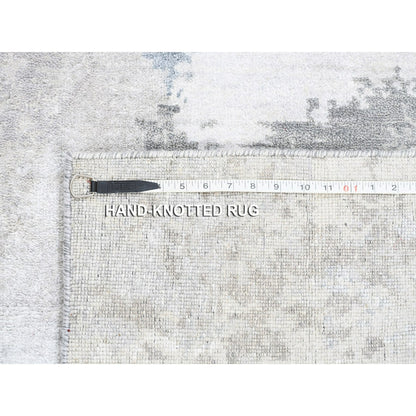 2'9"X10' Gray Modern Wool And Silk Hand Knotted Oriental Runner Rug