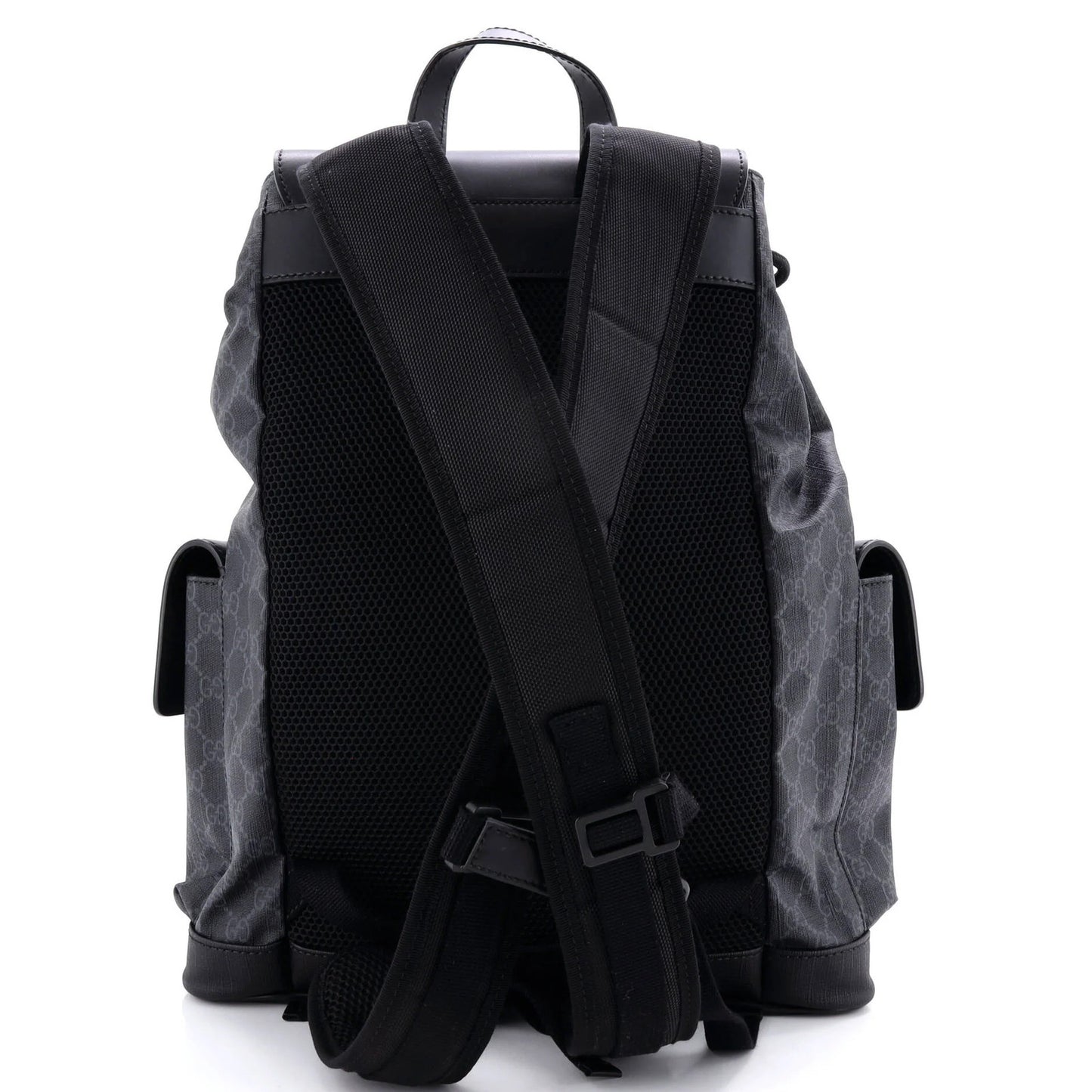 Gucci Double Pocket Buckle Backpack Gg Coated Canvas Large