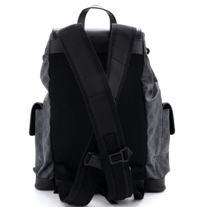 Gucci Double Pocket Buckle Backpack Gg Coated Canvas Large