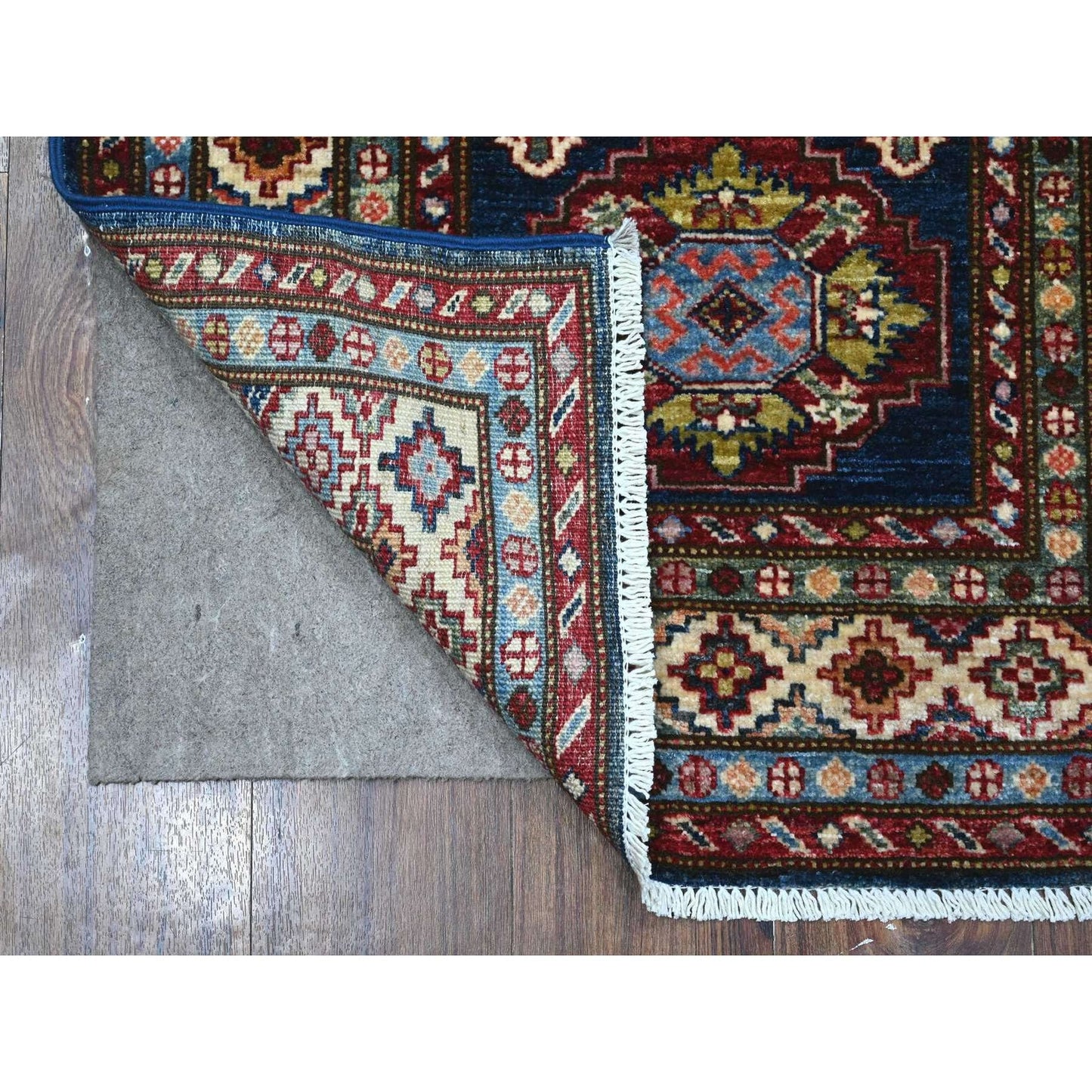 2'7"X6'4" Yale Blue Super Kazak All Wool Hand Knotted Runner Oriental Rug