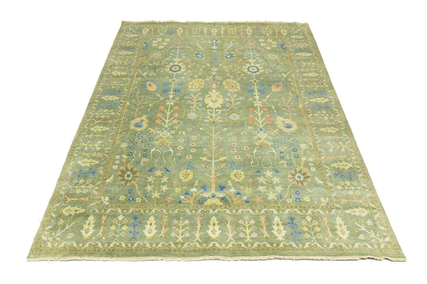 Large Handmade Olive Green Chobi Wool Tree of Life Rug 8X10 ft