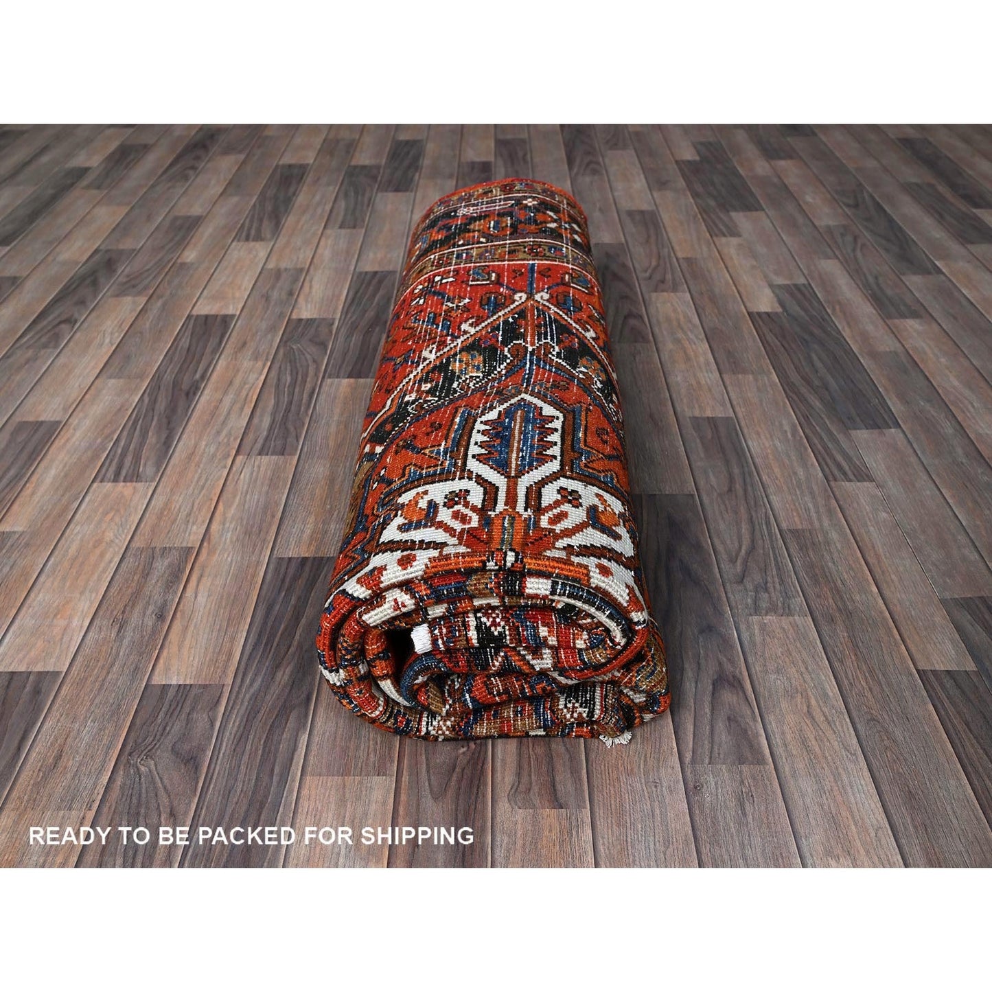 6'10"X9'7" Orange Vintage Zoroastrian Heris All Wool Hand Knotted Clean Rug