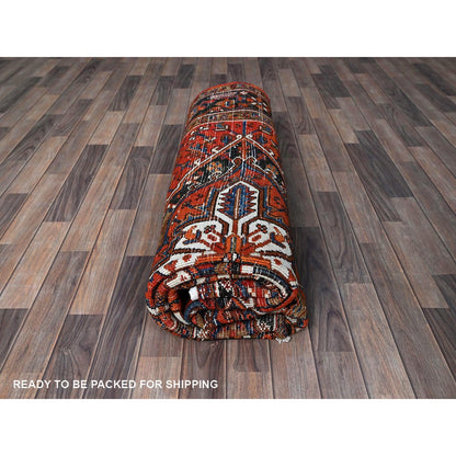 6'10"X9'7" Orange Vintage Zoroastrian Heris All Wool Hand Knotted Clean Rug