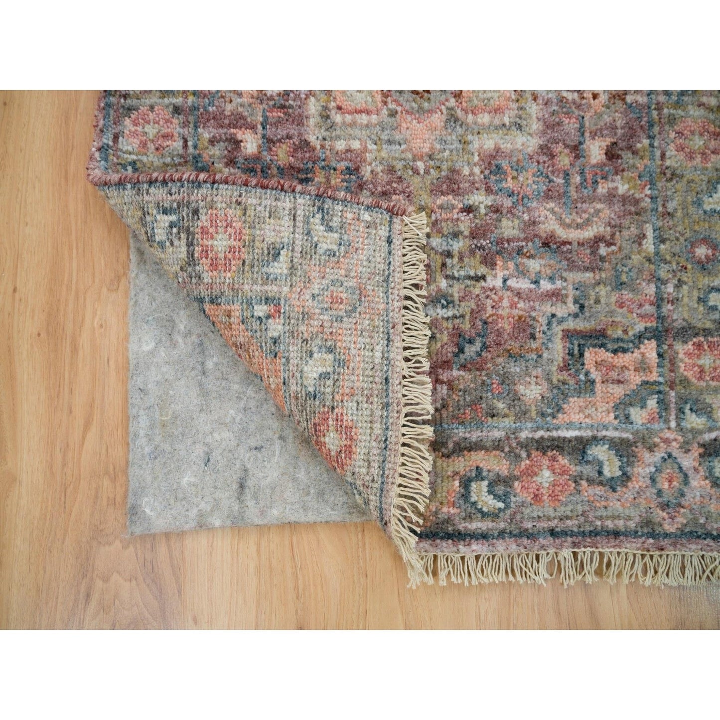 2'X3'1" Wine Red Organic Wool Heris Revival Hand Knotted Mat Oriental Rug