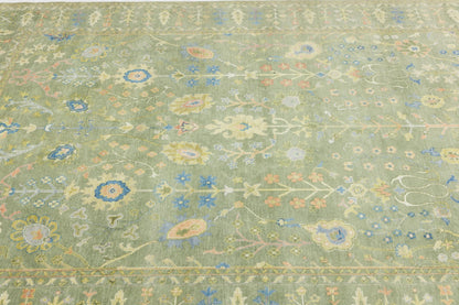 Large Handmade Olive Green Chobi Wool Tree of Life Rug 8X10 ft