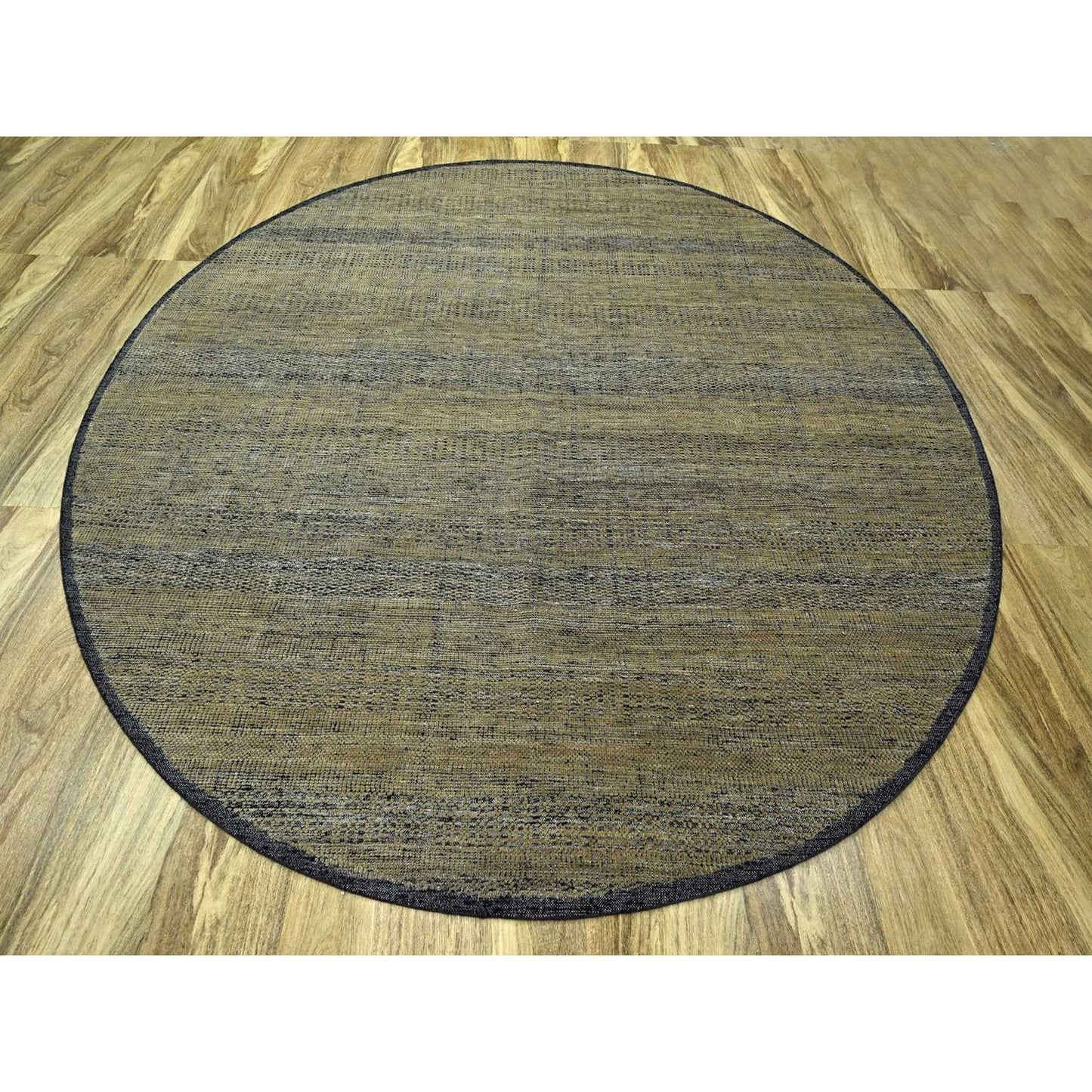 10'X10' Brown Pure Wool Rug Hand Knotted Distressed Grass Design Round