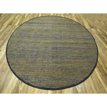 10'X10' Brown Pure Wool Rug Hand Knotted Distressed Grass Design Round