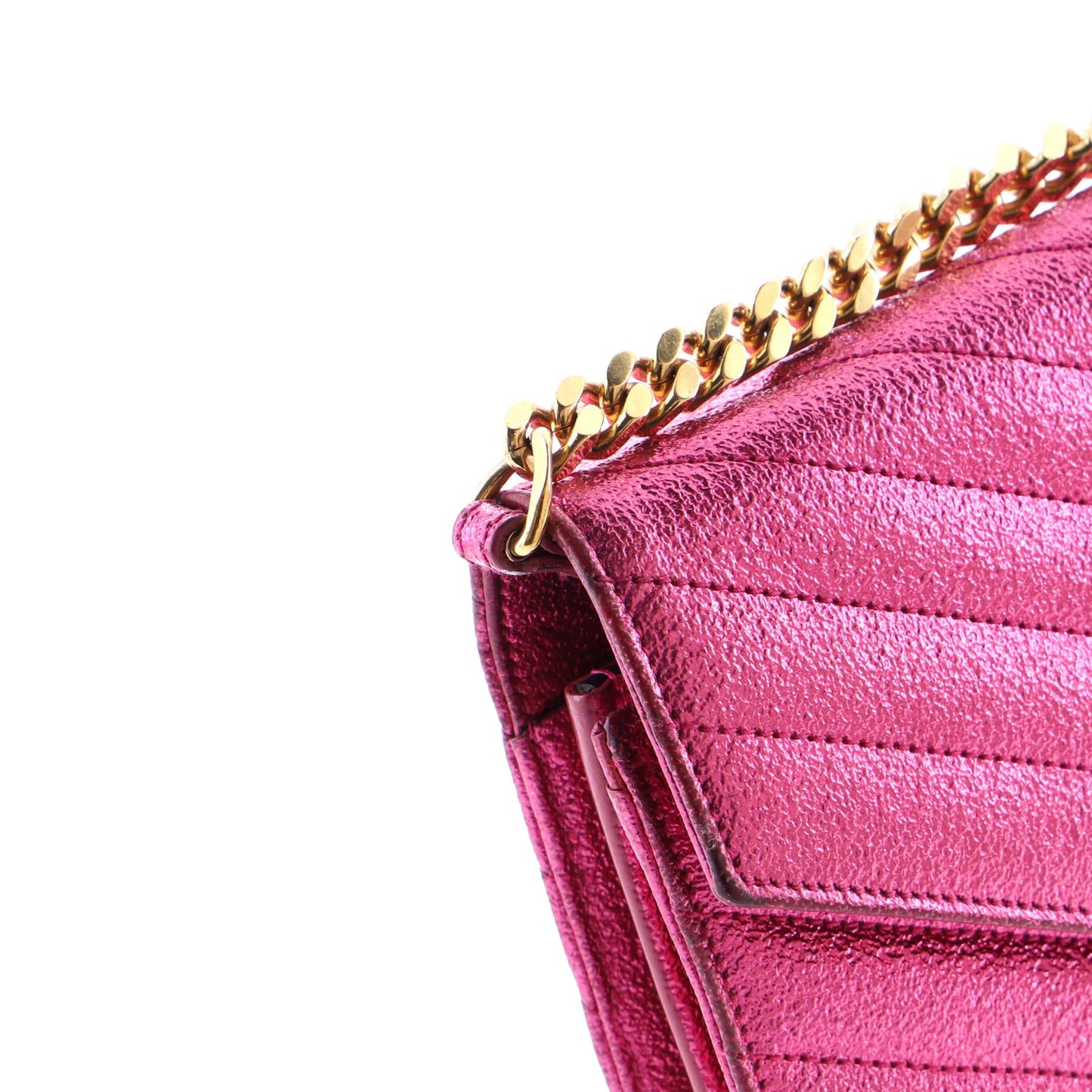 Saint Laurent Classic Monogram Wallet On Chain Matelasse Chevron Metallic