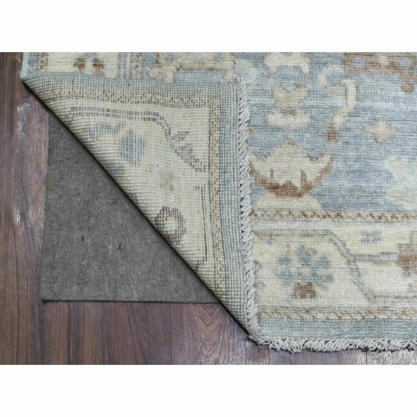3'X13'7" Gray Afghan Angora Ushak Pure Wool Hand Knotted Runner Rug