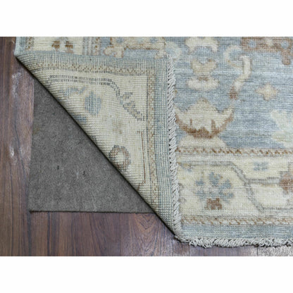 3'X13'7" Gray Afghan Angora Ushak Pure Wool Hand Knotted Runner Rug