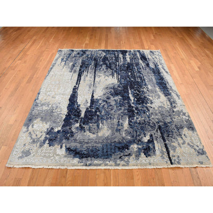 8'X9'9" Gray Wool And Silk Transitional Design Hand Knotted Oriental Rug