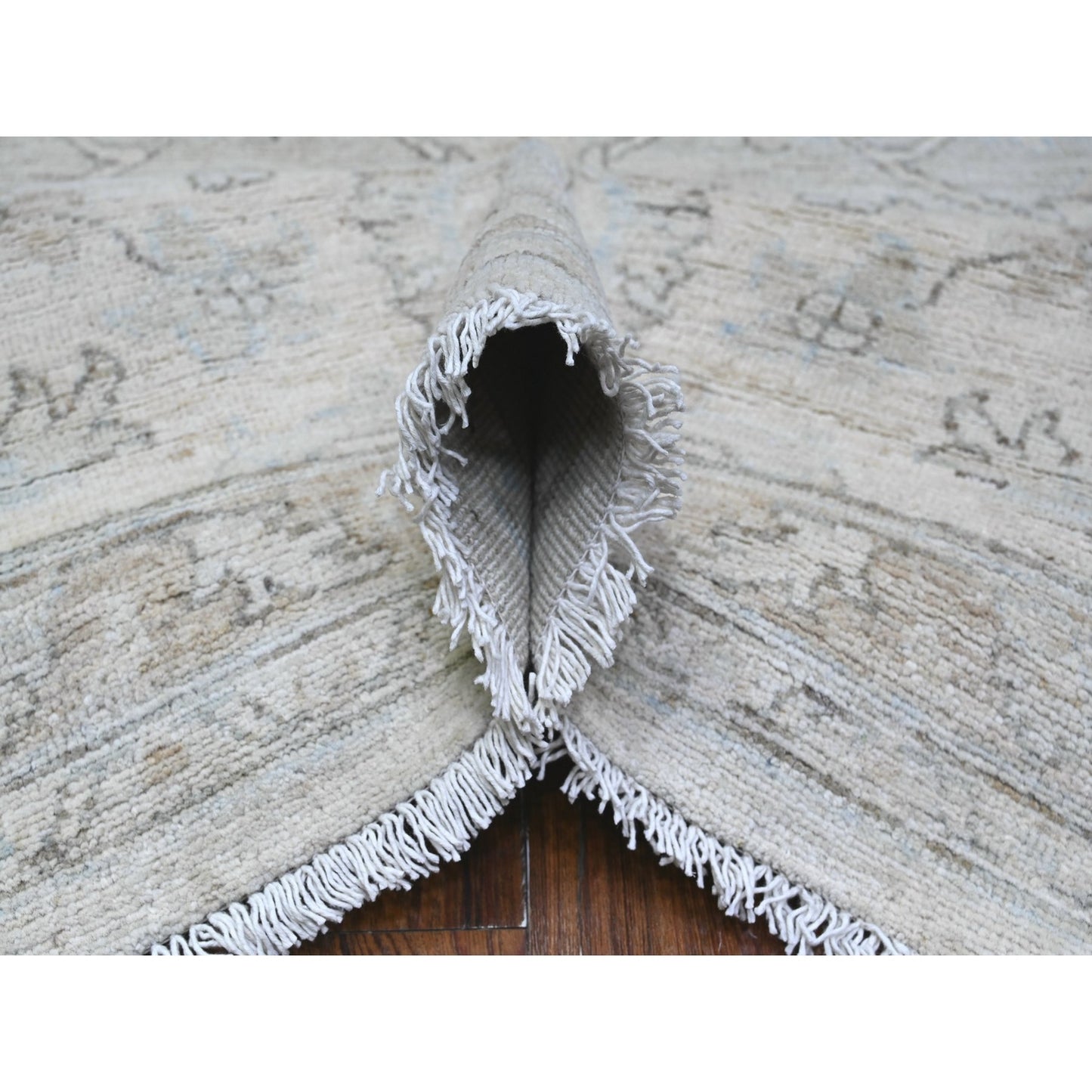 8'10"X11'10" Goose Gray Hand Knotted Pure Wool White Wash Peshawar Rug