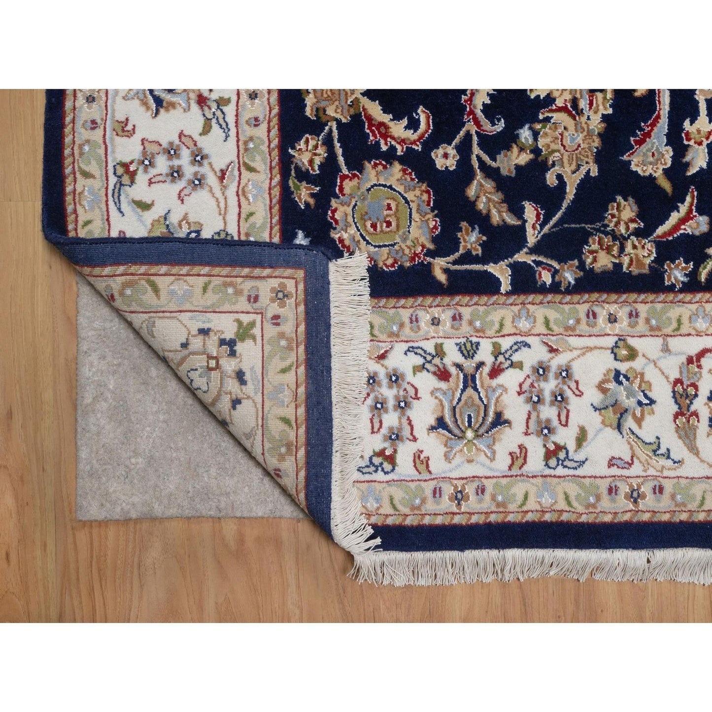 6'x9'5" Midnight Blue Nain Wool and Silk Soft 250 KPSI Hand Knotted Rug