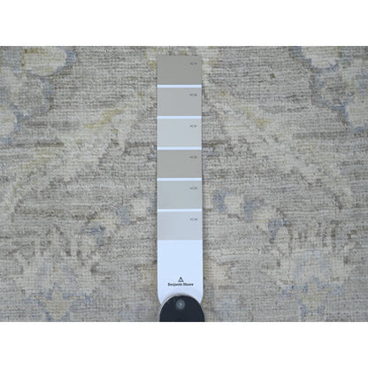2'8"X16'1" Gray Washed Peshawar Leaf Design Hand Knotted Wool Runner Rug